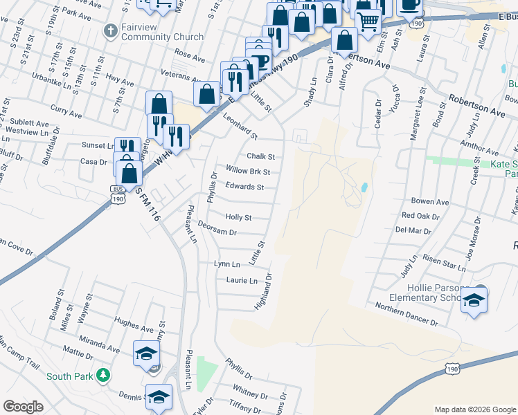 map of restaurants, bars, coffee shops, grocery stores, and more near 920 Randa Street in Copperas Cove
