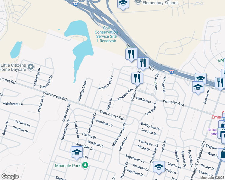 map of restaurants, bars, coffee shops, grocery stores, and more near 1204 Wales Drive in Killeen