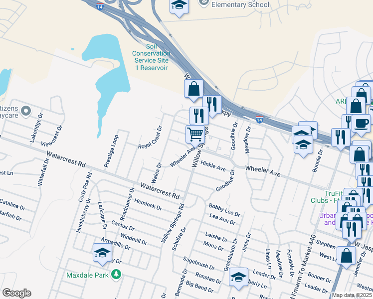 map of restaurants, bars, coffee shops, grocery stores, and more near 2207 Wheeler Avenue in Killeen