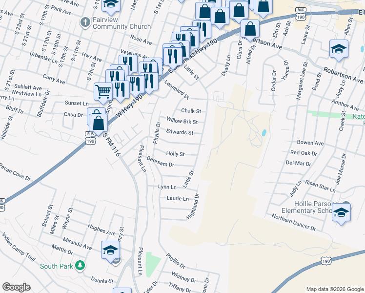 map of restaurants, bars, coffee shops, grocery stores, and more near 920 Randa Street in Copperas Cove