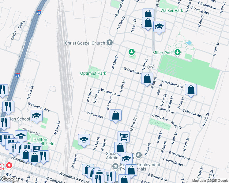 map of restaurants, bars, coffee shops, grocery stores, and more near 514 West Lamar Avenue in Temple