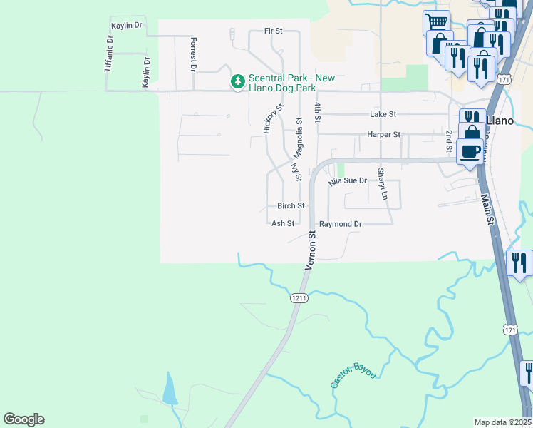 map of restaurants, bars, coffee shops, grocery stores, and more near 101 Magnolia Street in Newllano