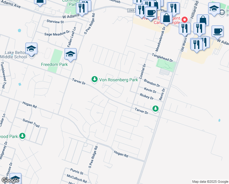 map of restaurants, bars, coffee shops, grocery stores, and more near 7539 Red Valley Way in Temple