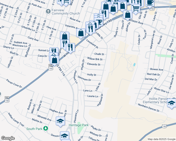 map of restaurants, bars, coffee shops, grocery stores, and more near 908 Randa Street in Copperas Cove