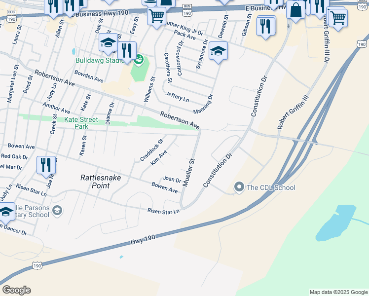 map of restaurants, bars, coffee shops, grocery stores, and more near 703 Aimie Avenue in Copperas Cove