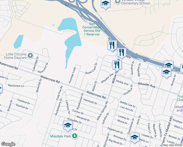 map of restaurants, bars, coffee shops, grocery stores, and more near 1224 Royal Crest Drive in Killeen