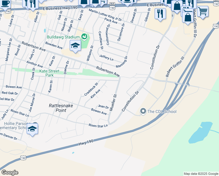 map of restaurants, bars, coffee shops, grocery stores, and more near 703 Aimee Avenue in Copperas Cove