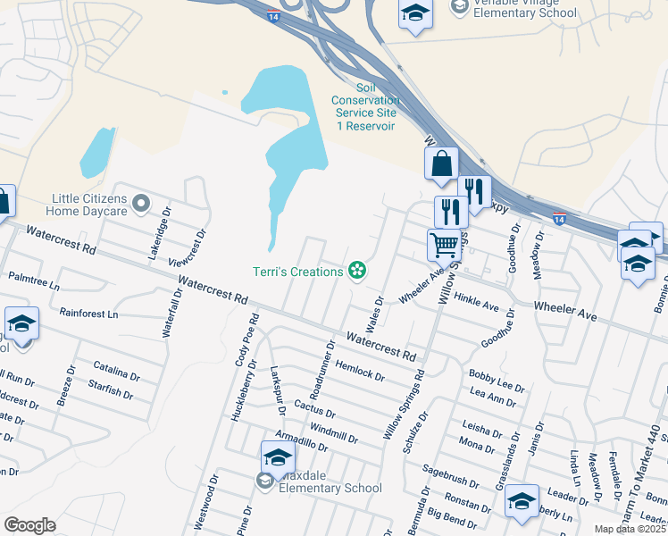 map of restaurants, bars, coffee shops, grocery stores, and more near 1302 Royal Crest Drive in Killeen