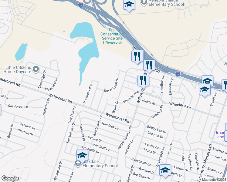 map of restaurants, bars, coffee shops, grocery stores, and more near 1224 Royal Crest Drive in Killeen
