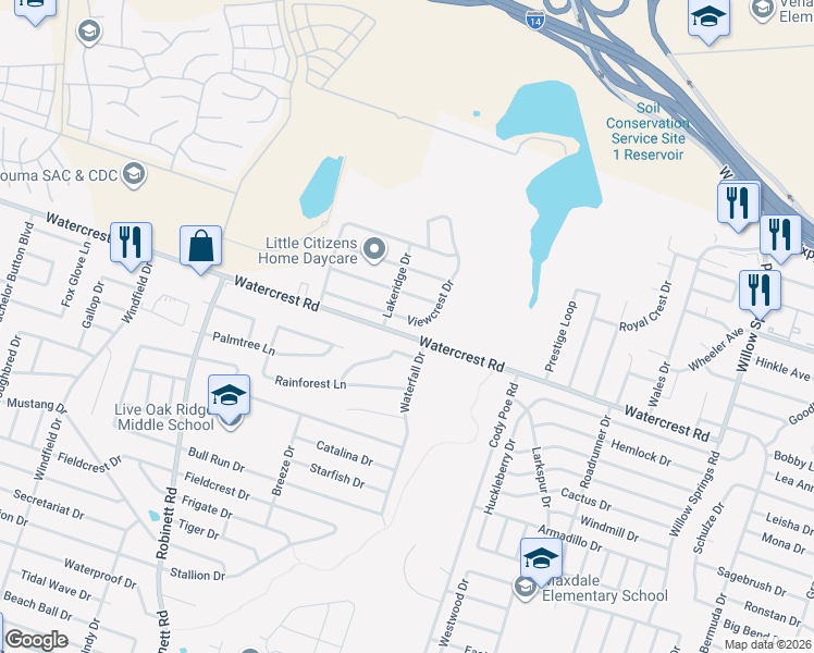 map of restaurants, bars, coffee shops, grocery stores, and more near 3404 Viewcrest Drive in Killeen