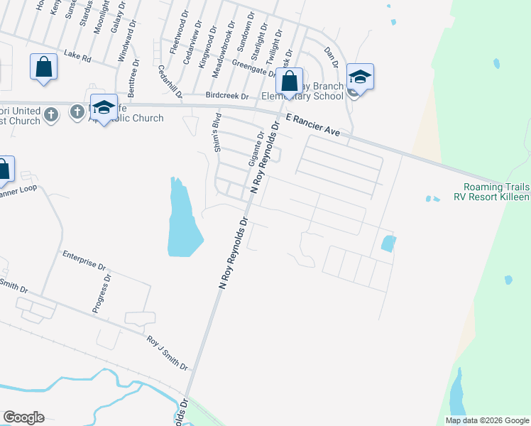 map of restaurants, bars, coffee shops, grocery stores, and more near 5707 Rustler Drive in Killeen