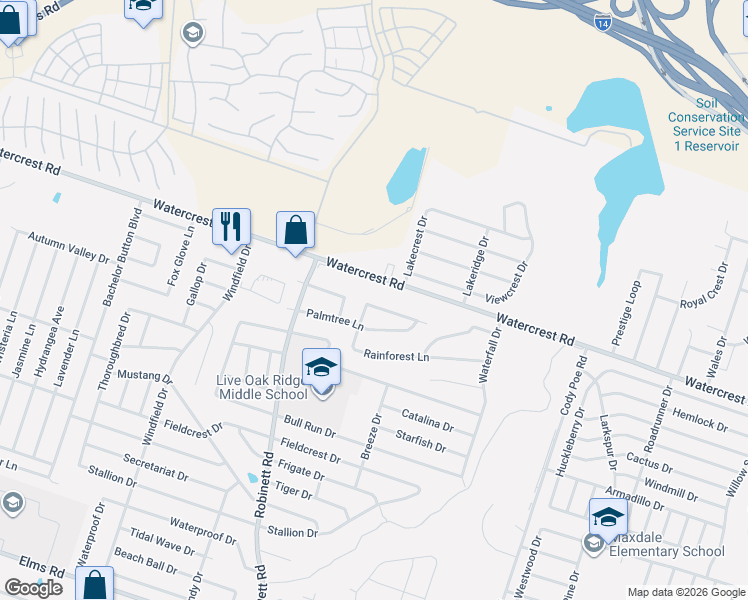 map of restaurants, bars, coffee shops, grocery stores, and more near 2203 Rainforest Lane in Killeen
