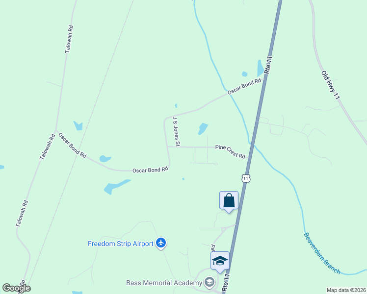 map of restaurants, bars, coffee shops, grocery stores, and more near 17 Pine Crest Road in Purvis
