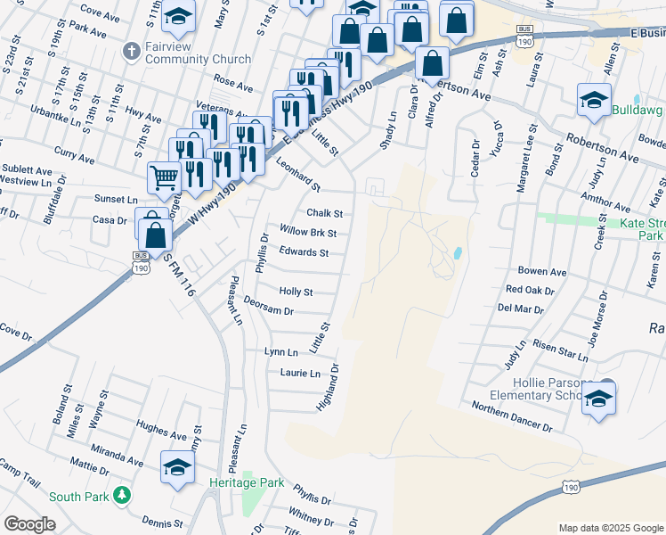 map of restaurants, bars, coffee shops, grocery stores, and more near 1400-1498 Little Street in Copperas Cove