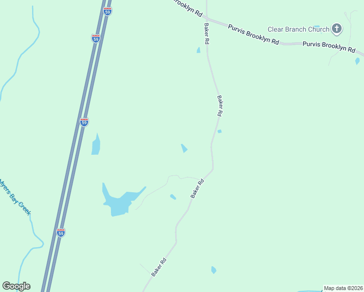map of restaurants, bars, coffee shops, grocery stores, and more near 309 Baker Road in Purvis