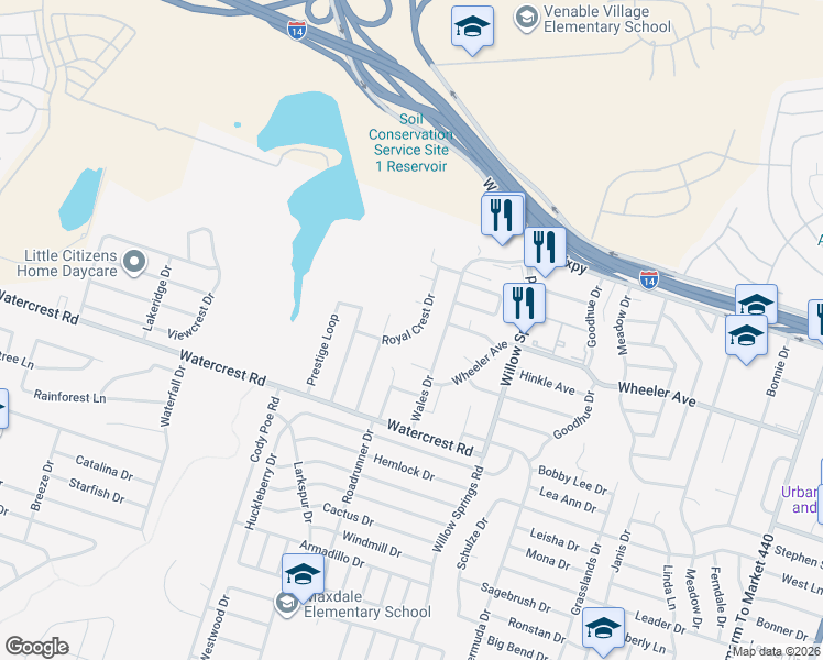 map of restaurants, bars, coffee shops, grocery stores, and more near 1217 Royal Crest Drive in Killeen