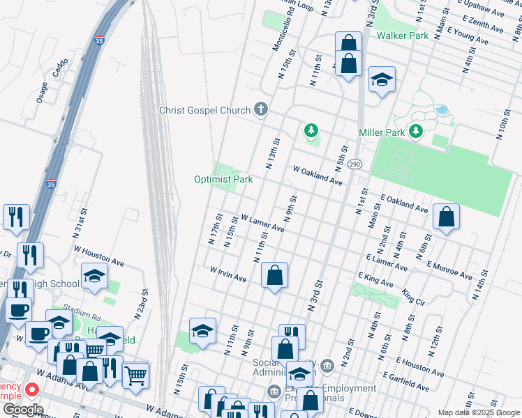 map of restaurants, bars, coffee shops, grocery stores, and more near 514 West Lamar Avenue in Temple