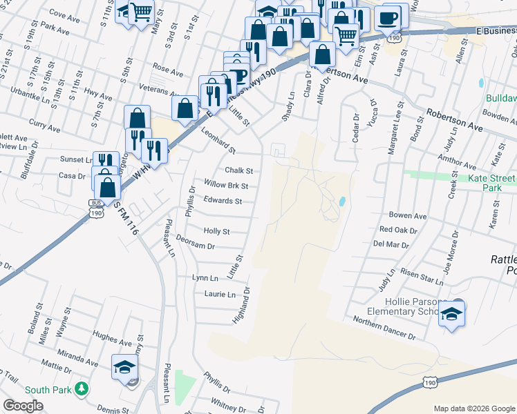map of restaurants, bars, coffee shops, grocery stores, and more near 1400-1498 Little Street in Copperas Cove
