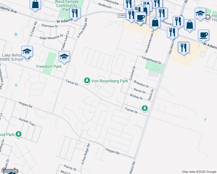 map of restaurants, bars, coffee shops, grocery stores, and more near 508 Copper Ridge Loop in Temple