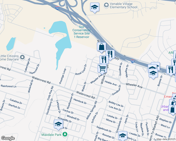 map of restaurants, bars, coffee shops, grocery stores, and more near 1121 Wales Drive in Killeen
