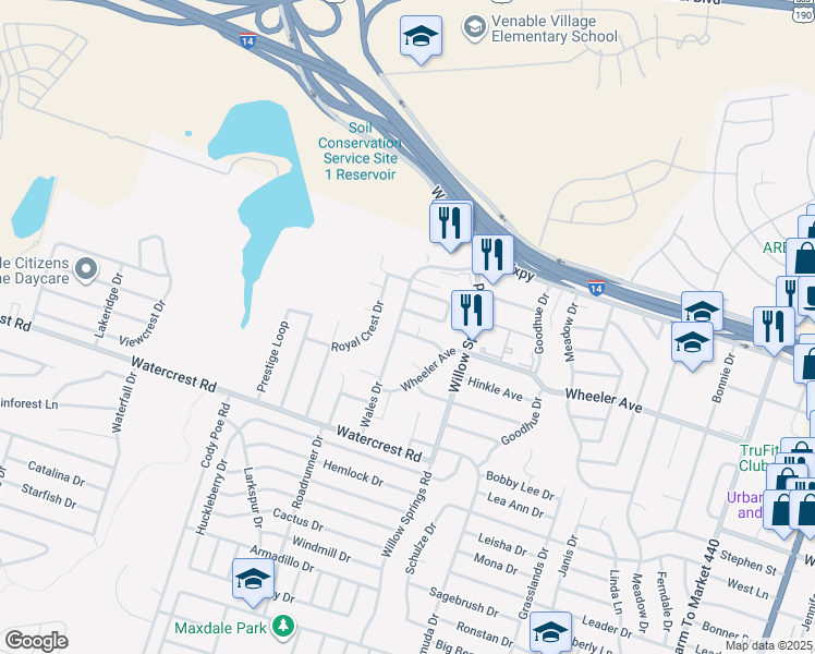 map of restaurants, bars, coffee shops, grocery stores, and more near 1121 Wales Drive in Killeen