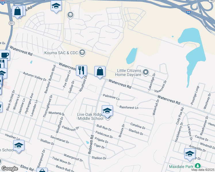 map of restaurants, bars, coffee shops, grocery stores, and more near 4002 Watercrest Road in Killeen