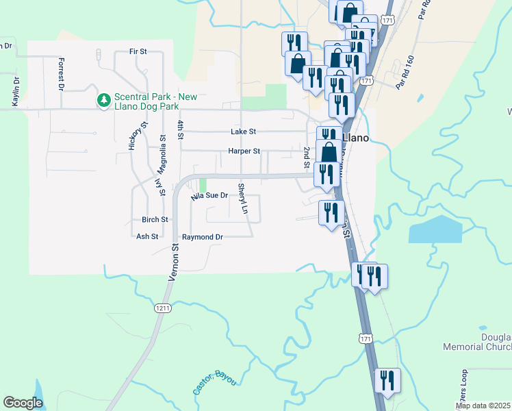 map of restaurants, bars, coffee shops, grocery stores, and more near 240 Clarence Avenue in New Llano