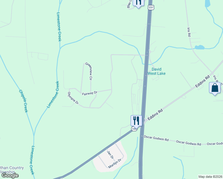 map of restaurants, bars, coffee shops, grocery stores, and more near 125 Olympia Drive in Dothan