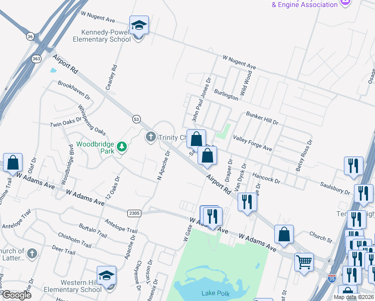 map of restaurants, bars, coffee shops, grocery stores, and more near 3110 Airport Road in Temple