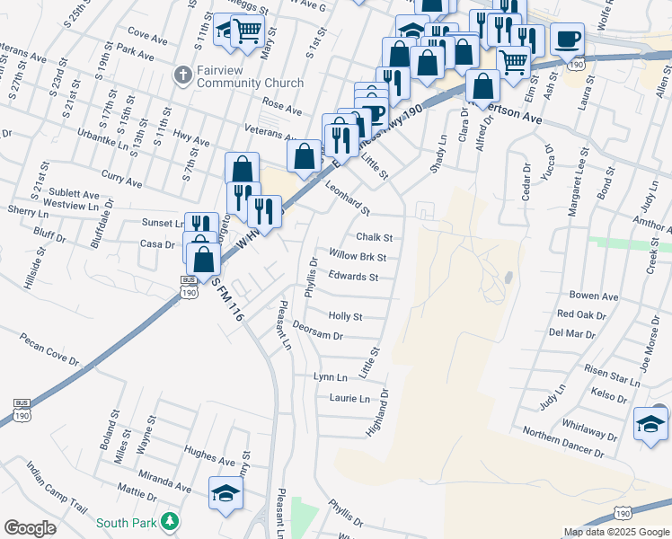 map of restaurants, bars, coffee shops, grocery stores, and more near 905 Edwards Street in Copperas Cove