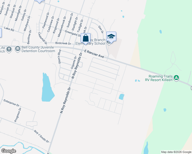 map of restaurants, bars, coffee shops, grocery stores, and more near 6100 East Rancier Avenue in Killeen
