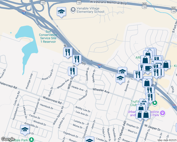 map of restaurants, bars, coffee shops, grocery stores, and more near 1106 Goodhue Drive in Killeen