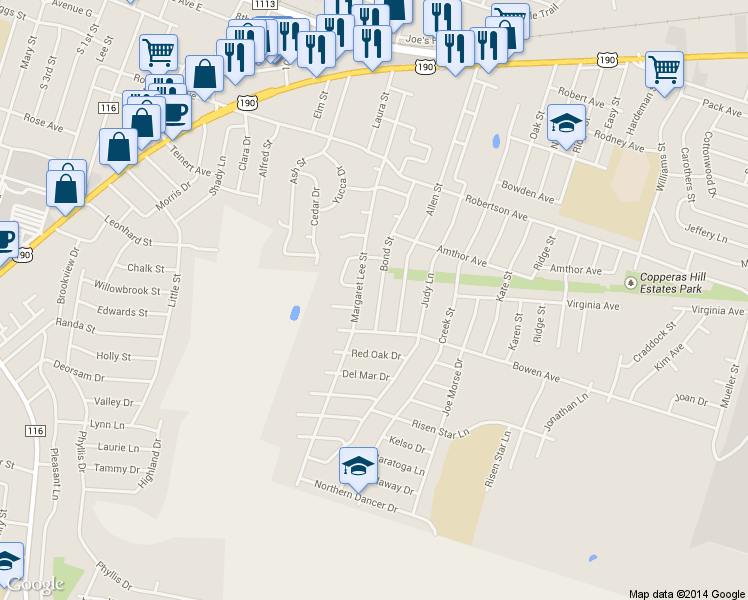 map of restaurants, bars, coffee shops, grocery stores, and more near 710 Bond Street in Copperas Cove