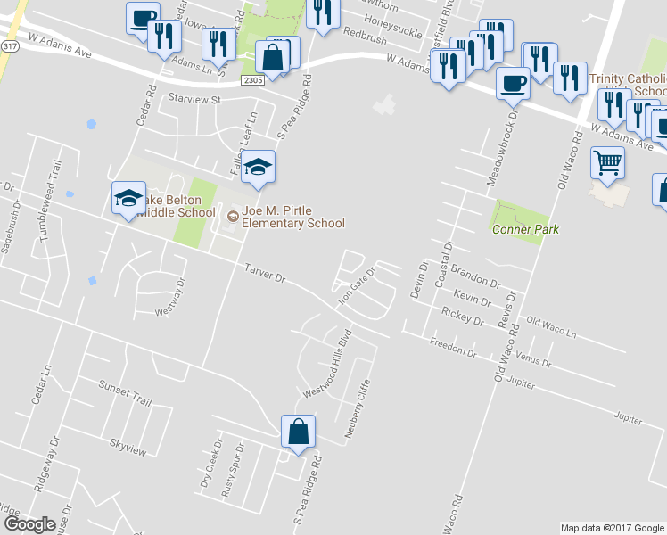 map of restaurants, bars, coffee shops, grocery stores, and more near 804 Copper Ridge Loop in Temple