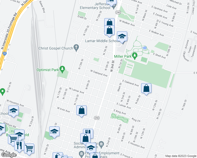map of restaurants, bars, coffee shops, grocery stores, and more near 316 West Nugent Avenue in Temple