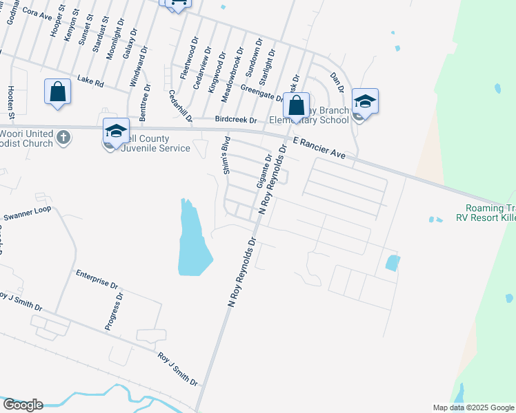 map of restaurants, bars, coffee shops, grocery stores, and more near 1304 Hana Drive in Killeen
