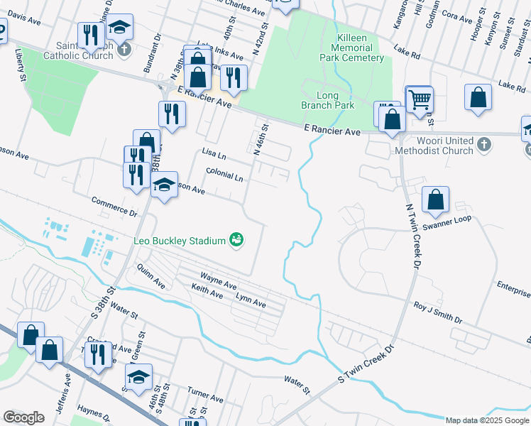 map of restaurants, bars, coffee shops, grocery stores, and more near 3409 Atkinson Avenue in Killeen
