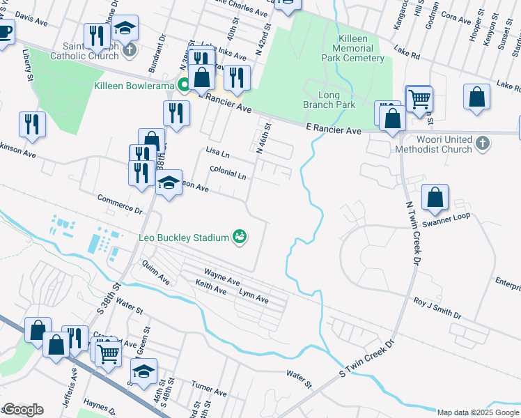 map of restaurants, bars, coffee shops, grocery stores, and more near 3405 Atkinson Avenue in Killeen