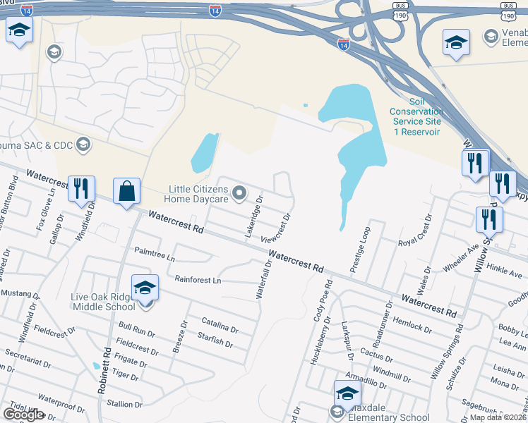 map of restaurants, bars, coffee shops, grocery stores, and more near 3401 Woodlake Drive in Killeen