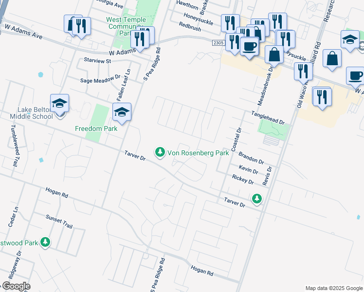 map of restaurants, bars, coffee shops, grocery stores, and more near 804 Copper Ridge Loop in Temple
