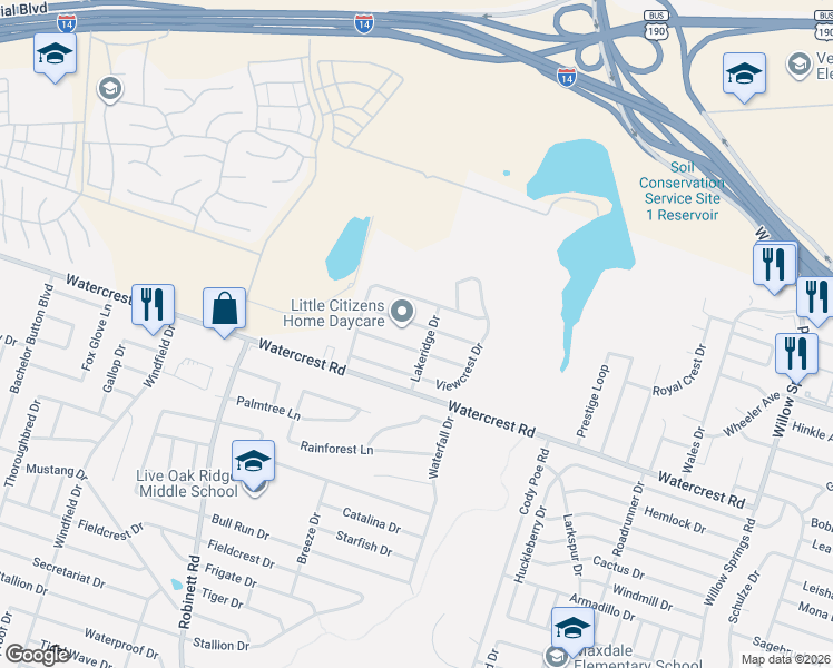 map of restaurants, bars, coffee shops, grocery stores, and more near 3504 Woodlake Drive in Killeen