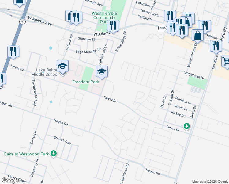 map of restaurants, bars, coffee shops, grocery stores, and more near 829 Meiomi Drive in Temple