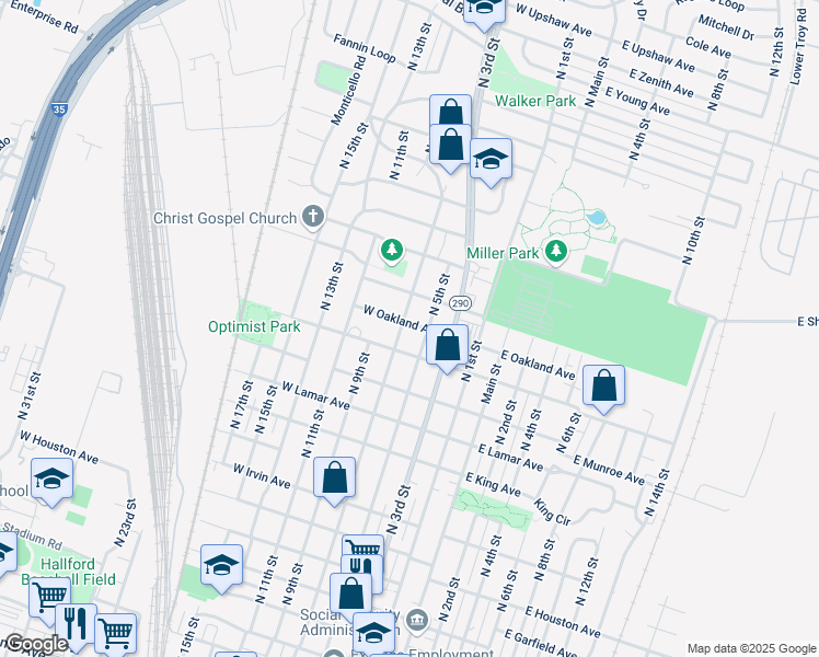 map of restaurants, bars, coffee shops, grocery stores, and more near 316 West Nugent Avenue in Temple