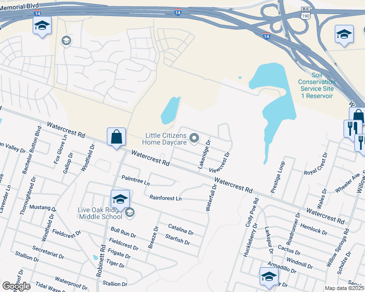 map of restaurants, bars, coffee shops, grocery stores, and more near 3607 Woodlake Drive in Killeen
