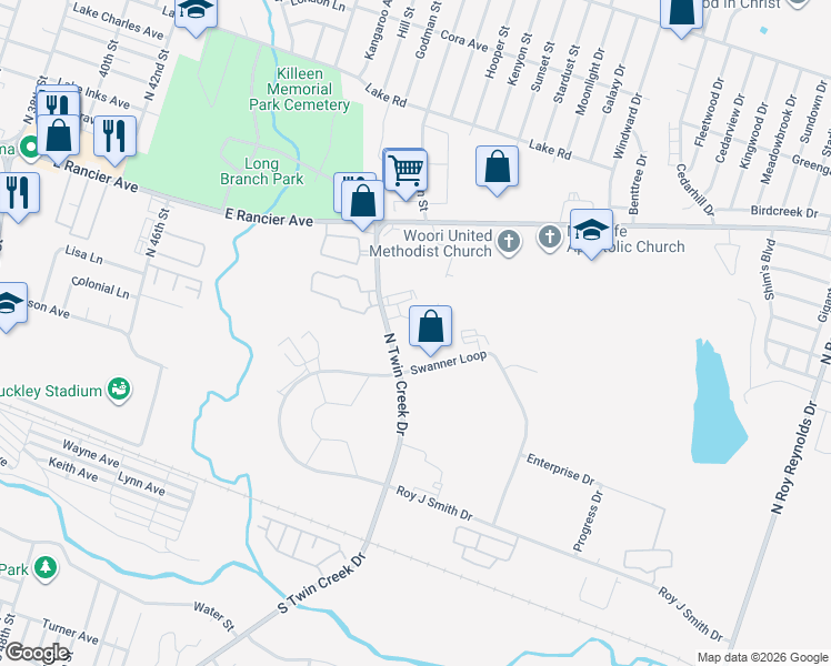 map of restaurants, bars, coffee shops, grocery stores, and more near 900 McDaniel Circle in Killeen