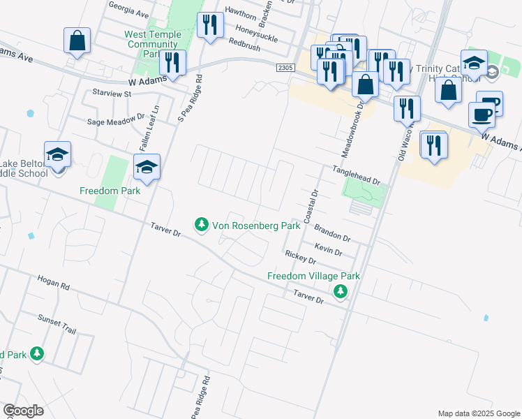 map of restaurants, bars, coffee shops, grocery stores, and more near 8122 Iron Gate Drive in Temple