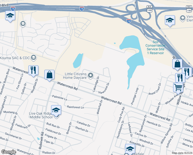 map of restaurants, bars, coffee shops, grocery stores, and more near 3508 Lakecrest Drive in Killeen