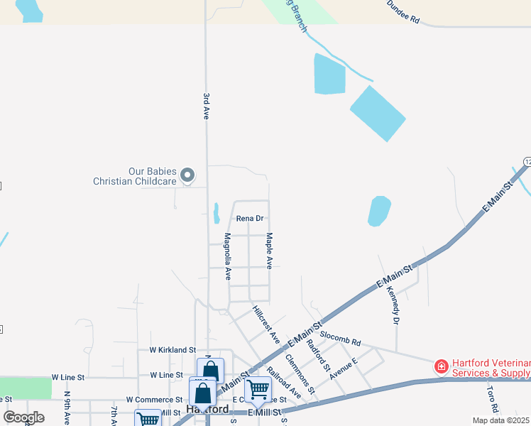map of restaurants, bars, coffee shops, grocery stores, and more near 304 Frances Drive in Hartford