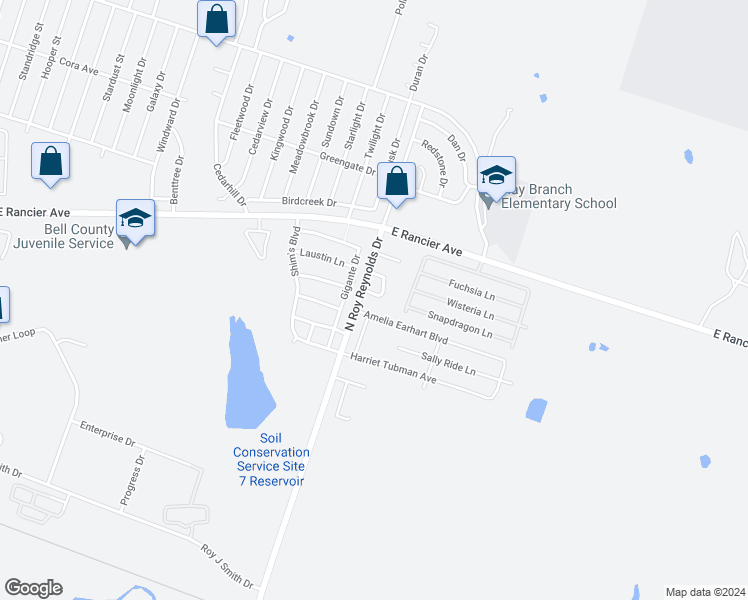 map of restaurants, bars, coffee shops, grocery stores, and more near 1310 Gigante Drive in Killeen