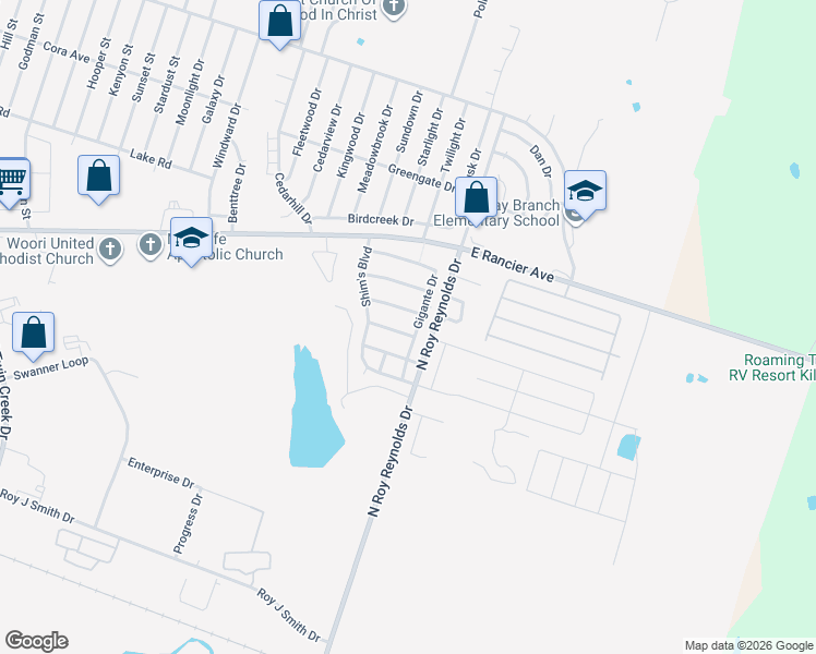 map of restaurants, bars, coffee shops, grocery stores, and more near 5400 Waterbank Lane in Killeen